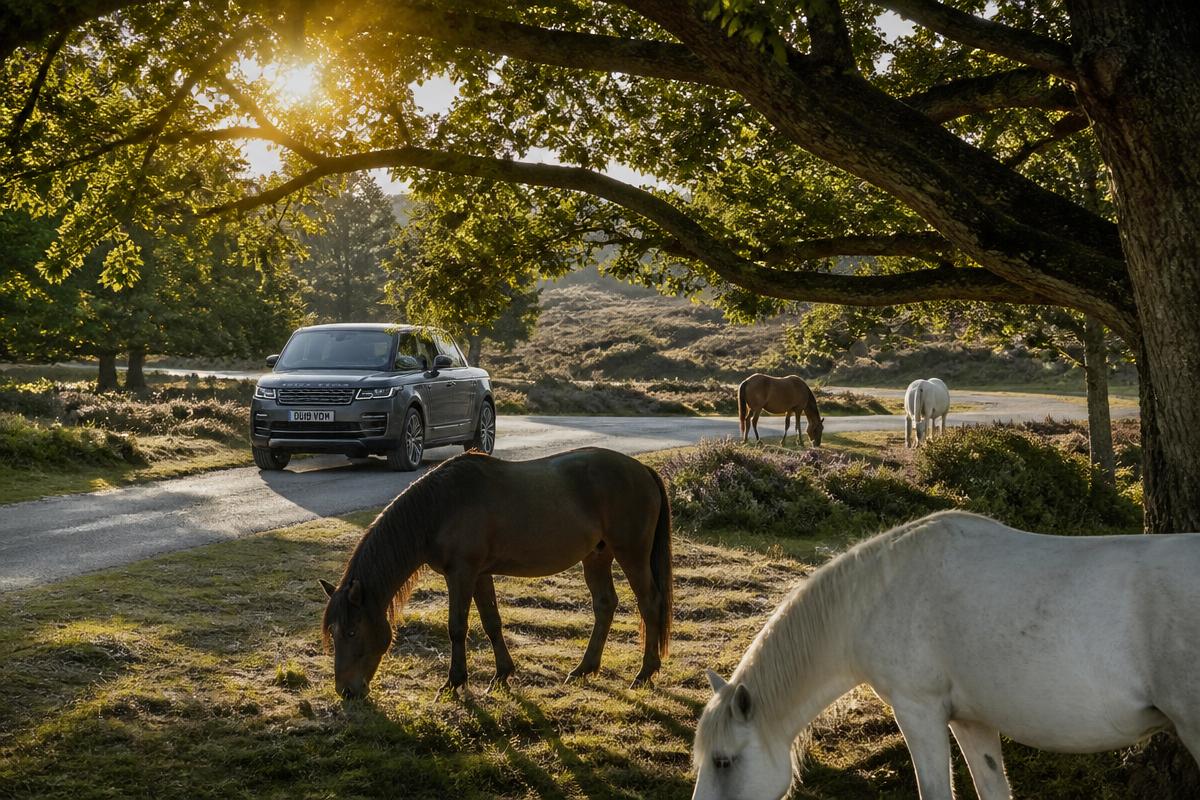New Forest woodland and open heath with wild ponies