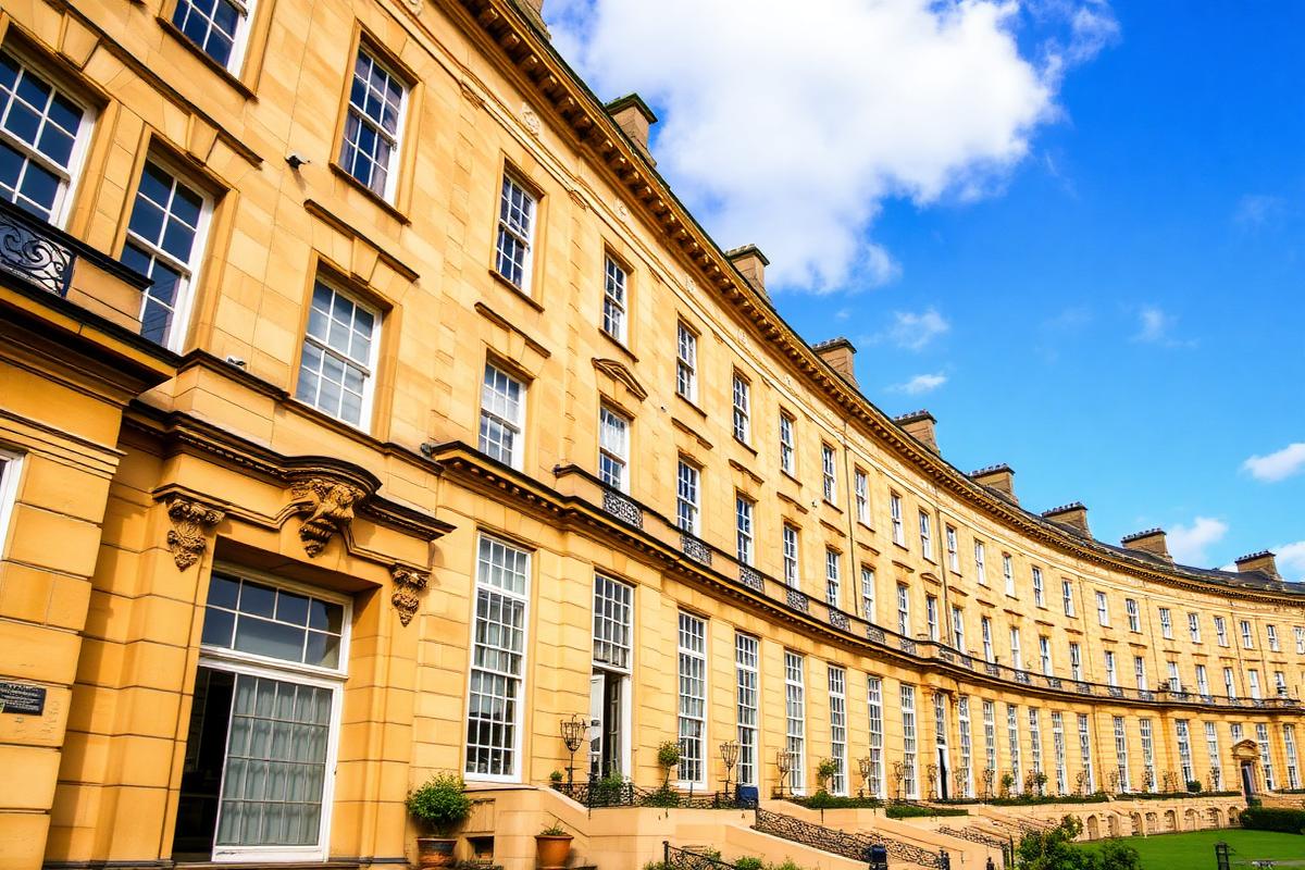The Royal Crescent in Bath with honey-coloured Georgian architecture